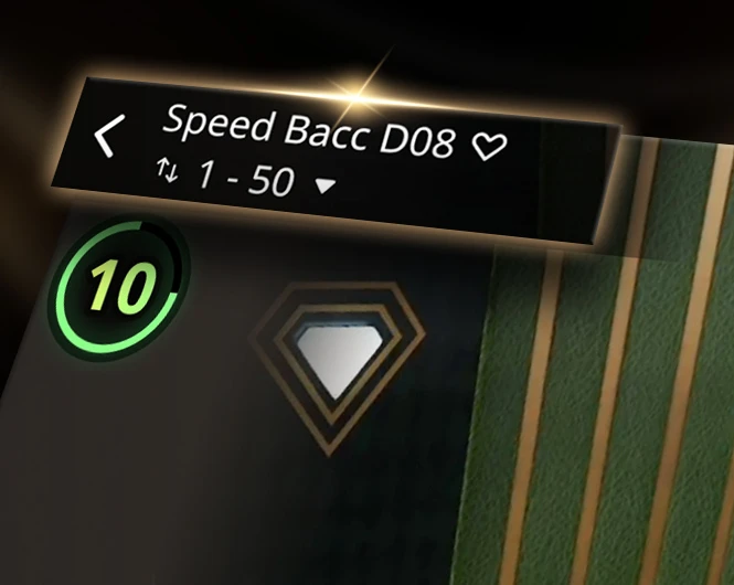 Close-up of an online Baccarat game interface displaying the table name 'Speed Bacc D08' and a betting range indicator showing '5 - 500' with arrow symbols.
